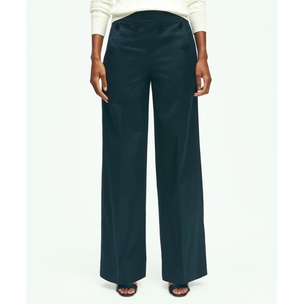 Brooks Brothers Womens Navy Blue Sailor Pants Wide Leg Lace Up Back Size 8